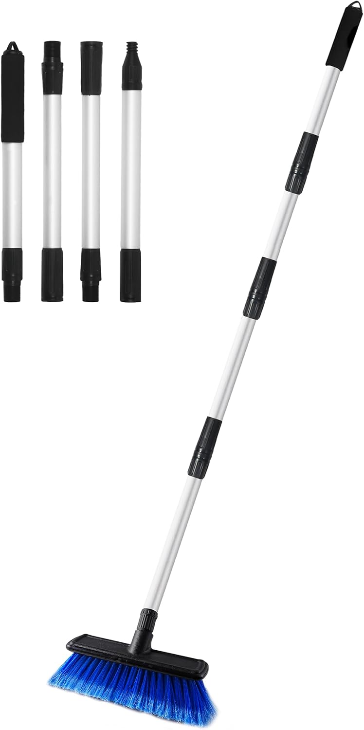 62" Car Wash Brush Mop with Long Handle Soft Bristle Scrub Car Washing Cleaning Mop with Lightweight extendable Handle for RV Boat Truck SUV Caravan Solar Panel House Siding,Sweep Snow