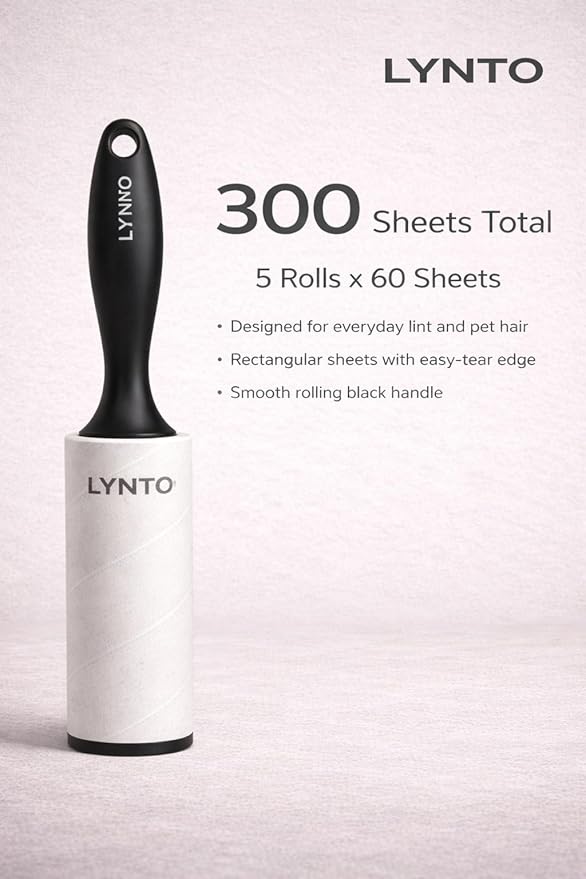 Lint Roller for Pet Hair – Extra Sticky Dog & Cat Hair Remover, 300 Sheets Value Set with 1 Handle + 5 Refill Rolls, Portable Lint Roller for Clothes, Couch & Car Seats