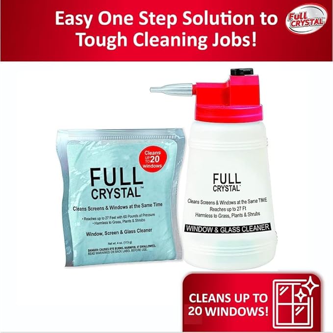 Full Crystal Refill Kit – Two 4 oz Crystal Powder Exterior Window Cleaner Packets, Each 4 oz Bag Makes Up to 640 fl oz, Cleans Up to 40 Windows