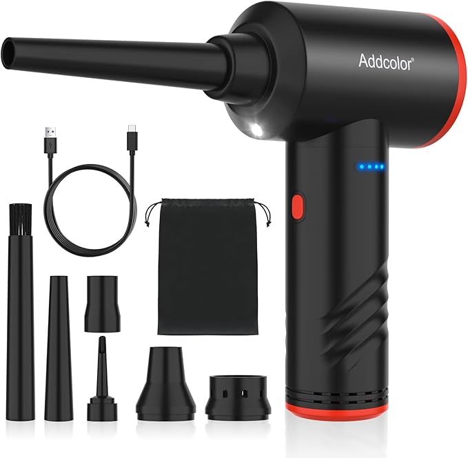 Compressed Air Duster 6000mAh Battery - Electric Air Duster Addcolor AD38 Keyboard Cleaner 3 Adjustable Wind Speeds with LED, Reusable Canned Air for Dust Removing Installations for Cleaning Purposes