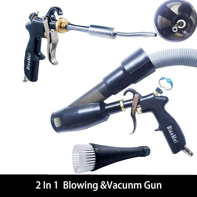 Car Interior Detailing Air Blow Gun &vacunm Gun,Cleaning Gun Quickly Blasts Dirt and Dust from Surface Works with Air Compressor(Upgrade Aluminium Rotate Tube) 2IN1