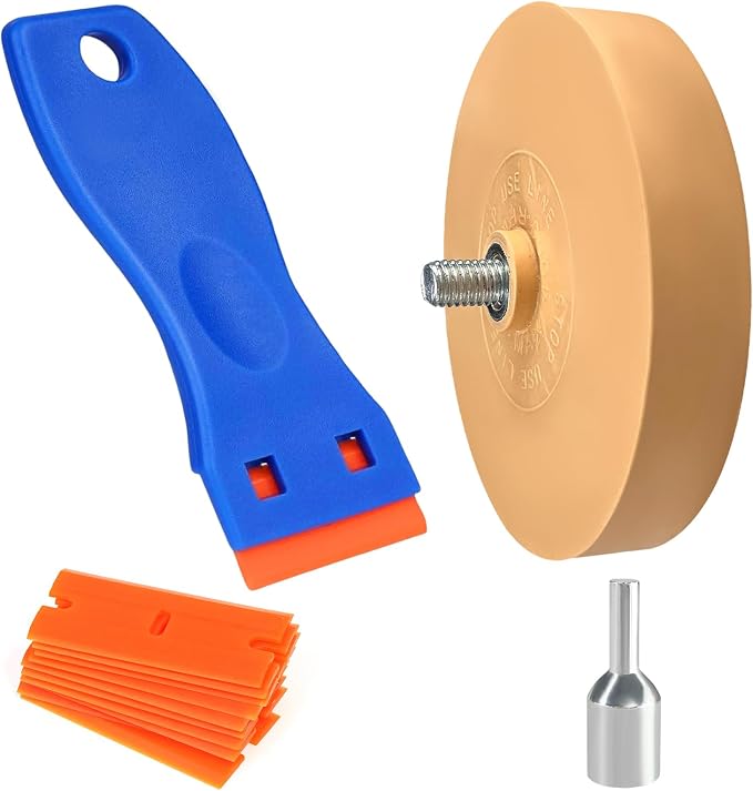 Plastic Blade Scraper Kit, Forwithout Scratches Label Decal Remove Tool with 10 Blades, Universal Wheel Eraser Adhesive 