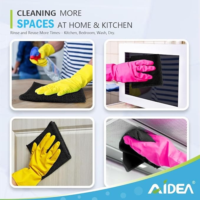 AIDEA Microfiber Cleaning Cloth-800PK, Soft Microfiber Towels for Cars, Absorbent Cleaning Rags, Lint-Free Streak-Free Wash Cloths for House, Kitchen, Window(12in.x12in), Black