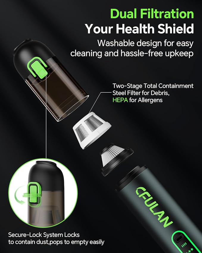 Car Vacuum Portable Cordless, 21000Pa 4-in-1 Handheld Mini Vacuum Cleaner with 8 Attachments, 3 Suction Modes, One-Touch Empty, Type-C Charge, Hand Vacuum for Car, Home, Keyboard, Small Job