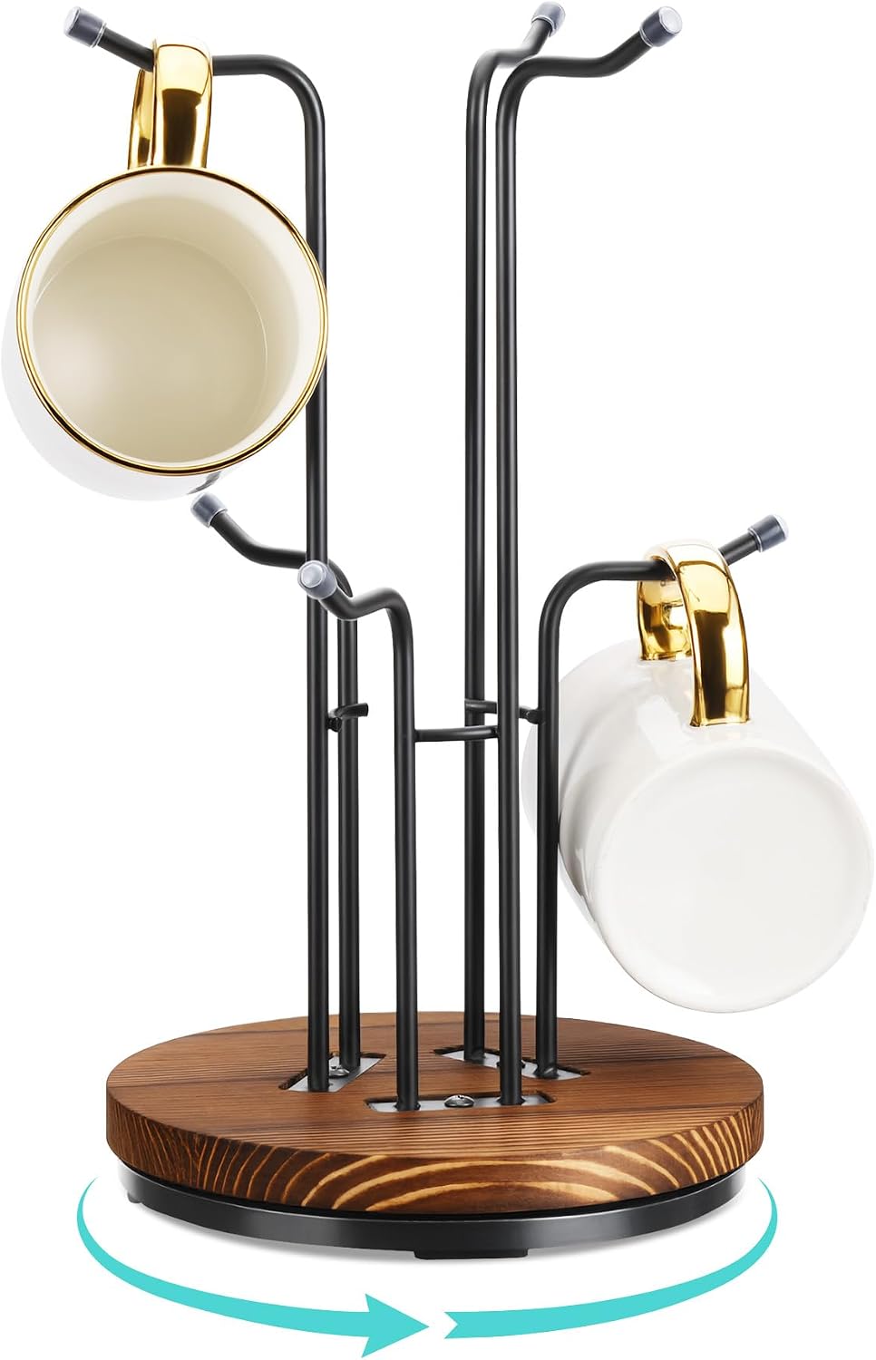 360° Rotating Mug Tree, Coffee Mug Holder for Large Cups, 6 Hooks