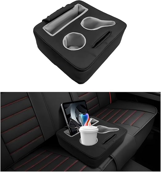 Car Back Seat Organizer, Leather Automotive Rear Seat Couch Cup Holder Expander Tray, Vehicle Cup Holder Tray Holds Snac