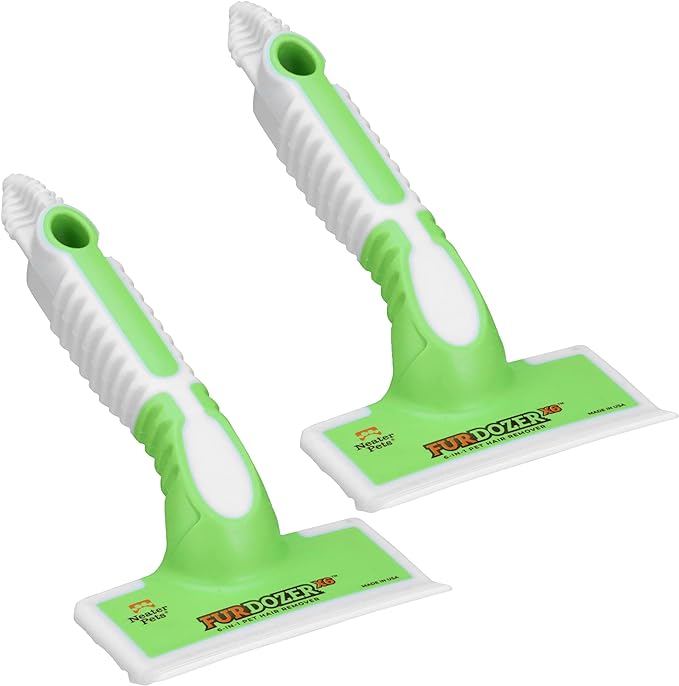 FurDozer Pet Hair Remover & Auto Detailing Tools - Cat & Dog Hair Remover for Carpets, Car Interiors, Couches, Bedding, & Pet Furniture (Green, (2 Pack) - X6)