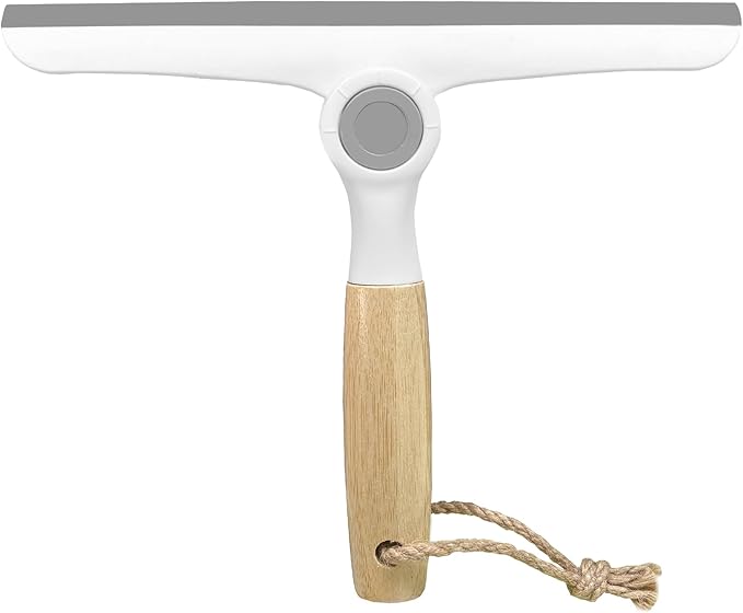 NBGYTECH Window Squeegee Household Cleaning Scraper Handheld Squeegee for Shower Glass Door Mirror Car Windshield (White Bamboo Handle)