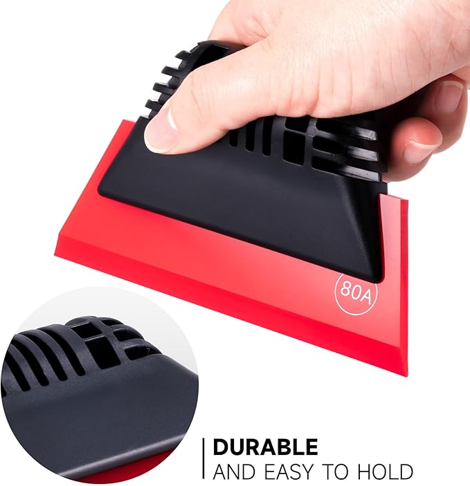 FOSHIO Red Small Squeegee Window Tint Squeegee, Non-Slip Handle Rubber PPF Squeegee, Squeegee for Window Cleaning, Shower Glass Door, Car Window Squeegee for Windshield, Mini Squeegee for Vinyl