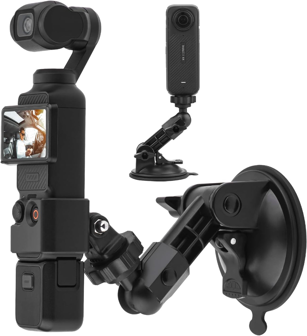 Pocket 3 4 4P Suction Cup Mount, for Xtra Muse Car Windshield Window Dash Holder Kit with Expansion Adapter for Insta360 X6 X4 X5 Go 3S for GoPro Pocket 3 4 4P Action 6 5 Pro Nano Accessories