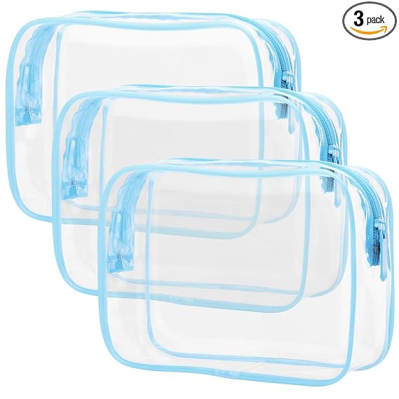 PACKISM TSA Approved Toiletry Bag - Clear Makeup Bag for Travel, Light Blue
