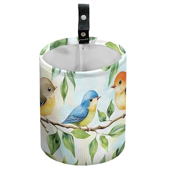 Branches Birds Car Trash Can Waterproof Garbage Can Car Seat Back Hanging Trash Bag Portable Camping Garbage Bin Storage