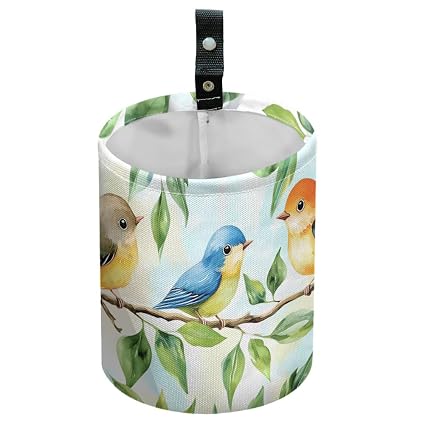 Branches Birds Car Trash Can Waterproof Garbage Can Car Seat Back Hanging Trash Bag Portable Camping Garbage Bin Storage