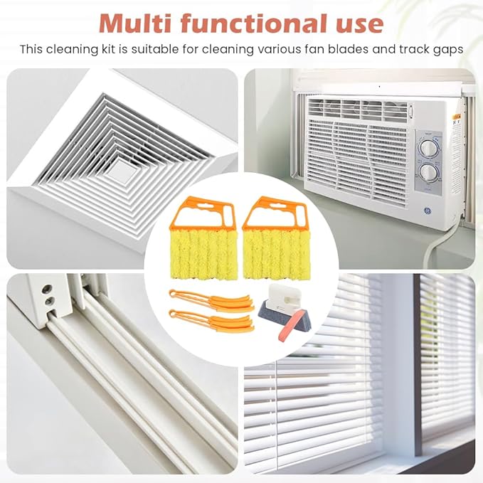 5Pcs Window Blind Cleaning Set, Washable 7 Fingers Duster Brush Dusting Cleaner Tool, Blinds Air Conditioner Keyboard Fan Duster Dirt Housekeeping Tool(Yellow,Size:6.3inch)