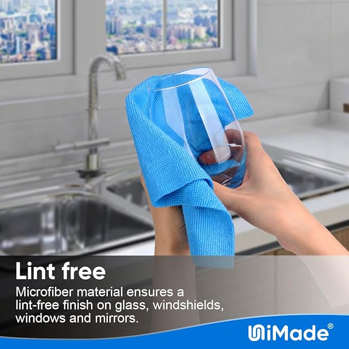 UNIMADE Shop Towels Rags, 50 Pack Reusable Shop Rags Bulk Microfiber Cleaning Cloth Lint Free Cleaning Towels for Car Kitchen Automotive Bar Mechanic Restaurant Garage, 11.5"x 11.5", Blue