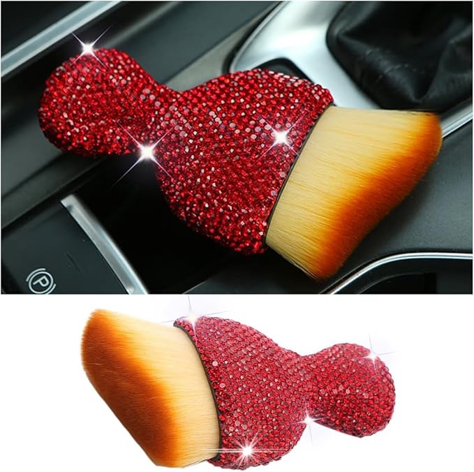 zipelo Auto Interior Dust Brush, Car Detailing Cleaning Brush with Diamond, Bling Handle Soft Bristles Dusting Tool, Scratch Free Dirt Clean Brushes for Vehicle Dashboard, Air Conditioner Vent (Red)