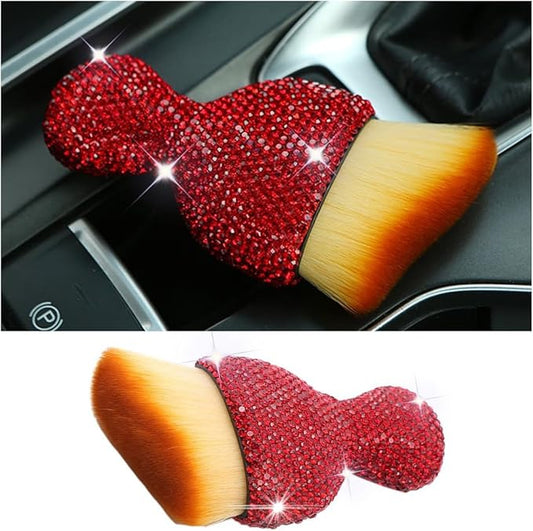 zipelo Auto Interior Dust Brush, Car Detailing Cleaning Brush with Diamond, Bling Handle Soft Bristles Dusting Tool, Scratch Free Dirt Clean Brushes for Vehicle Dashboard, Air Conditioner Vent (Red)
