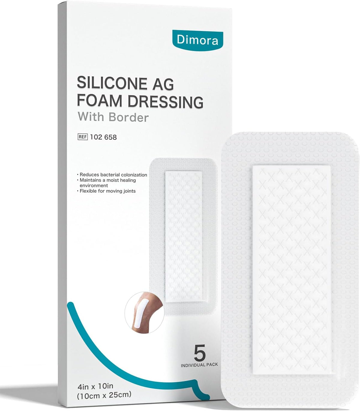 Silicone Foam Dressing Ag Silver Wound Care 4"x10"