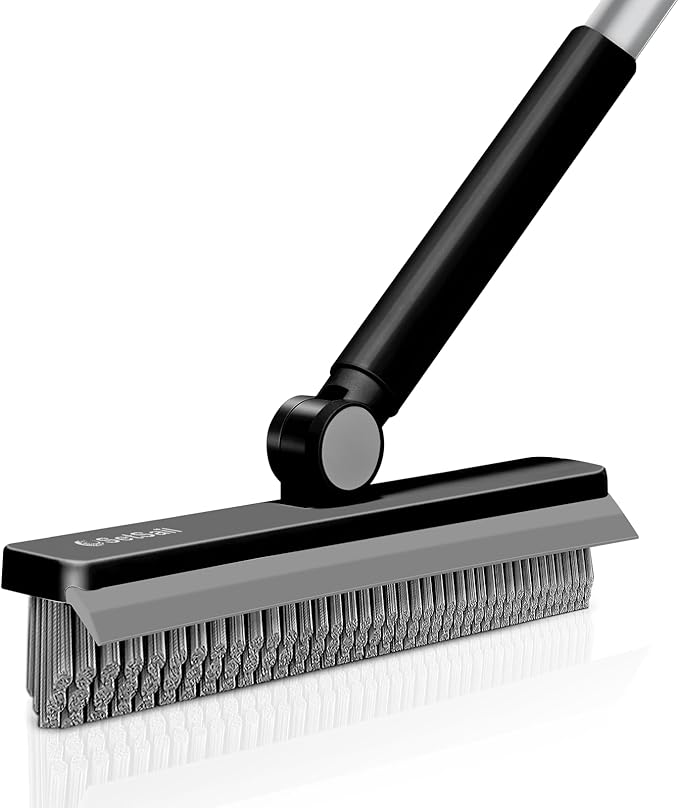 SetSail Grout Cleaner Brush with Long Handle, V-Shaped Floor Scrub Brush Swivel Grout Brush Stiff Bristle Floor Grout Scrubber for Bathroom, Tile Line, Crevice, Kitchen, Wall, Deck, Garage, Black Grey