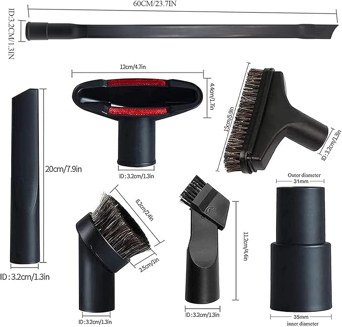 Alrens 1 1/4" Shop Vacuum Cleaner Attachments Brushes for Vac Accessories 1/4 inch 1 3/8 inch, Set of 8