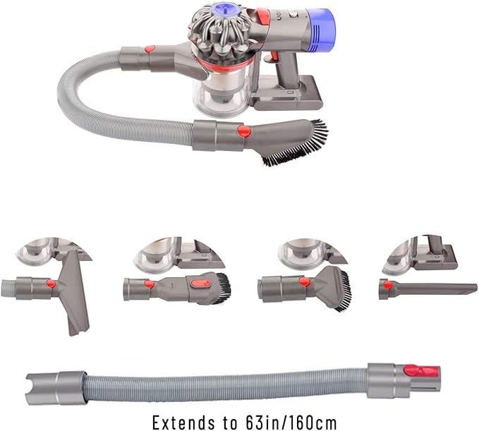 3-in-1 Vacuum Attachment Bundle for Dyson V15 V5s V12 V11 V10 V8 V7 Gen5-23" Flexible Crevice Tool + 63" Extension Hose + Soft Dusting Brush for Dryer Vent, Car Detailing, Delicate Surfaces