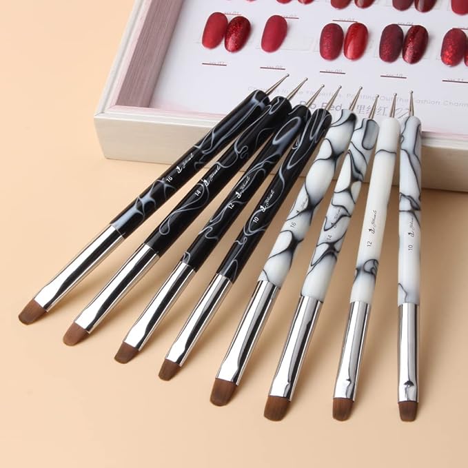 French Nail Brush, YIHUALE 2 Way French Gel Acrylic Nail Art Kolinsky Brush With Dotting Tool for Professional Manicure Cuticle Clean Up Nail Art Design- White And Black 8# (8#, White And Black)