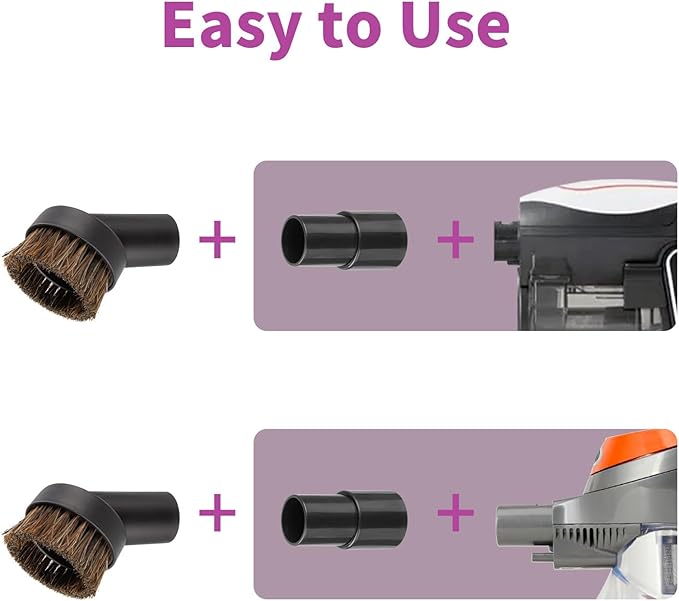 Vacuum Attachments & Brushes, Horsehair Round Brush with 1-1/4 to 1-3/8 Inch Vacuum Hose Adapter, Vacuum Brush Attachment for Shark and Shop Vac Attachments and Most Household Vacuum Cleaners