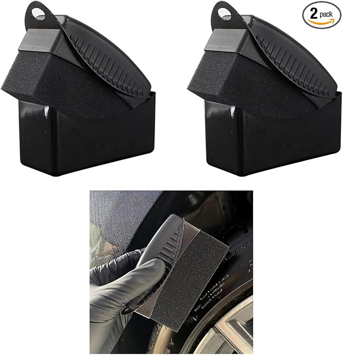 Augeny 2 PCS Tire Dressing Applicator, Reusable Car Tire Shine Sponge Applicator Pad with Lid, Durable Foam Auto Wheel Detailing Applicator for Vehicle Waxing Polishing Cleaning (Black)
