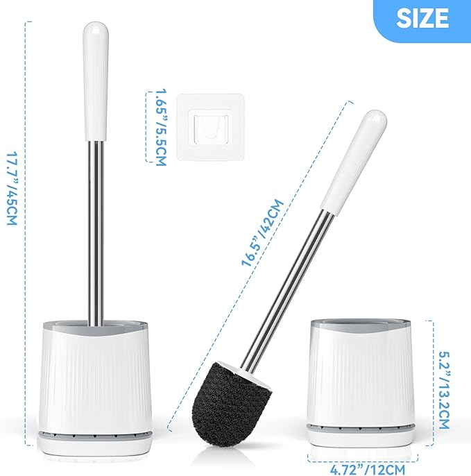 TRENTI Toilet Brush, Toilet Brush and Holder Set, Bristles Toilet Bowl Brush Head with Ventilated Holder, Wall Mounted Compact Toilet Brush Set for Bathroom Deep Cleaning (3, White)
