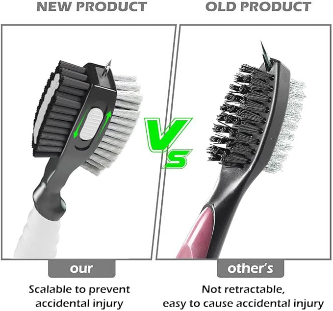 THIODOON 2 Pack Golf Club Brushes and Groove Cleaner 2 ft Retractable Zipline Carabiner Golf Brush Head with Retractable Spike Comfortable Grip Golf Club Cleaner