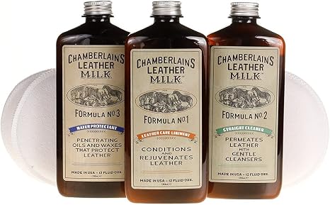 Leather Milk Leather Restoration Kit. Leather Cleaner, Conditioner, and Water Protector - No. 1-3 Leather Care Kit - All