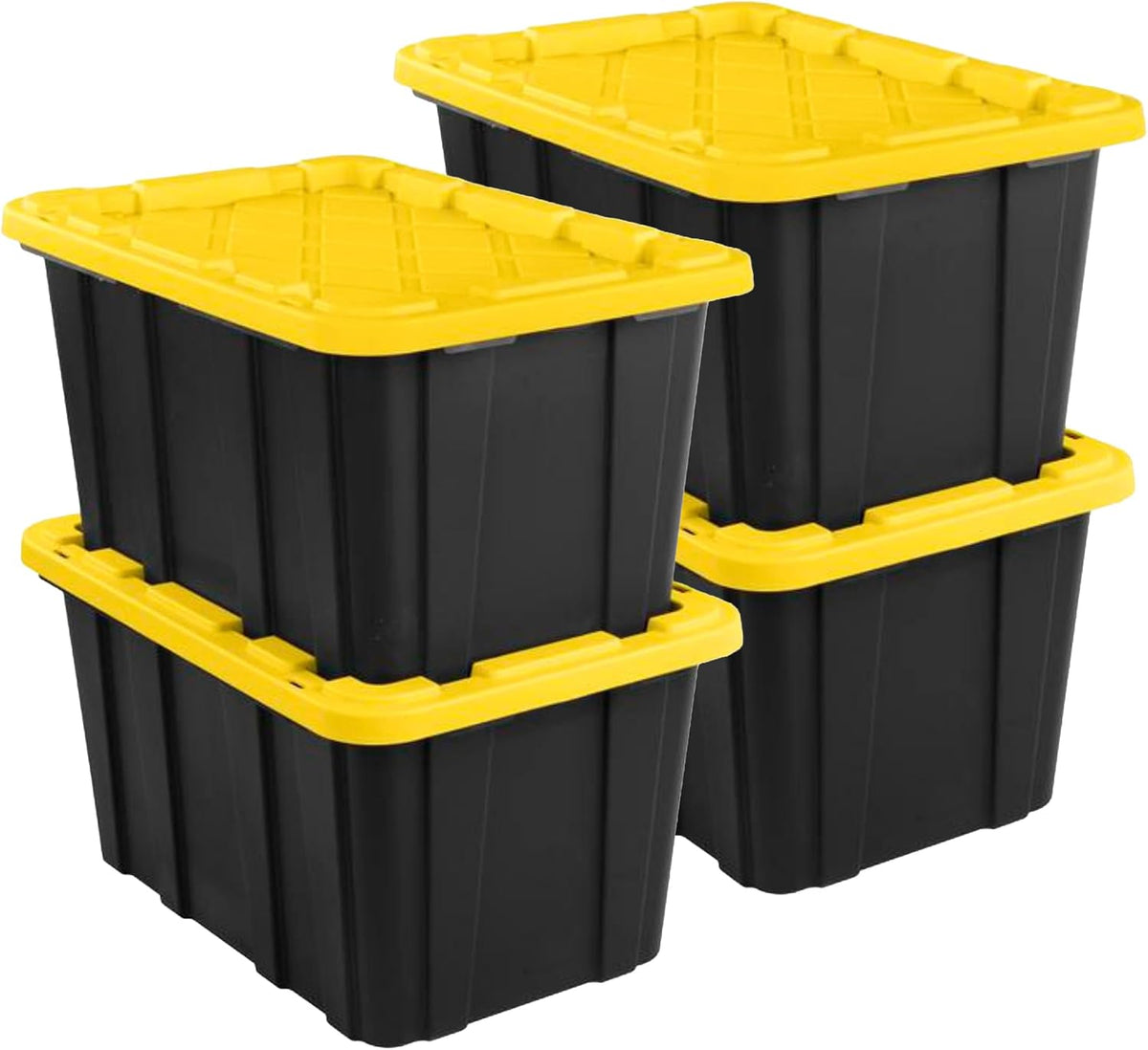 Industrial Storage Tote with Lids for Garage, 27 Gallon, 4-Pack