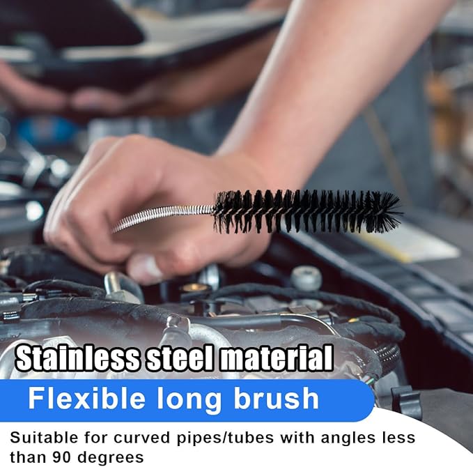 78 Inch Flexible Long Drain Brush, Nylon Stainless Steel Flexible Feeding Tube Cleaning Brush, Double Ended Elastic Slim Hose Pipe Brush Auto Sunroof Drain Hole Cleaner for Car Fridge (Black)