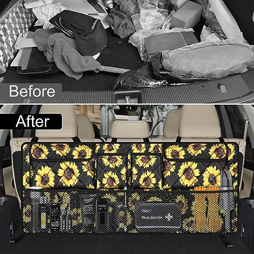 Car Trunk Organizer,Large Capacity Backseat Organizer(42 in*18 in),Collapsible Storage Bag with 8 Pocekt,Car Organizer for SUV/MPV/Truck - Sunflower TLAG-0114