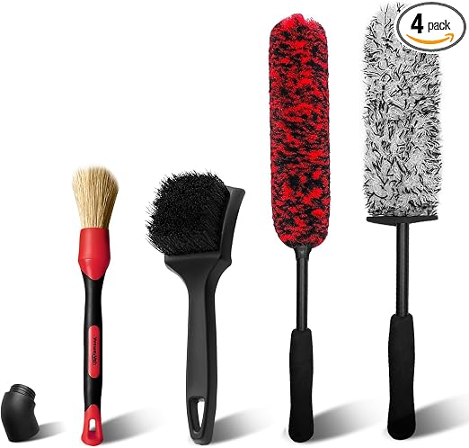YeewayVeh 4Pack Car Wheel Cleaning Kit, Bendable Rim Brush Set, Red