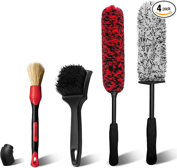 YeewayVeh 4Pack Car Wheel Cleaning Kit, Bendable Rim Brush Set, Red