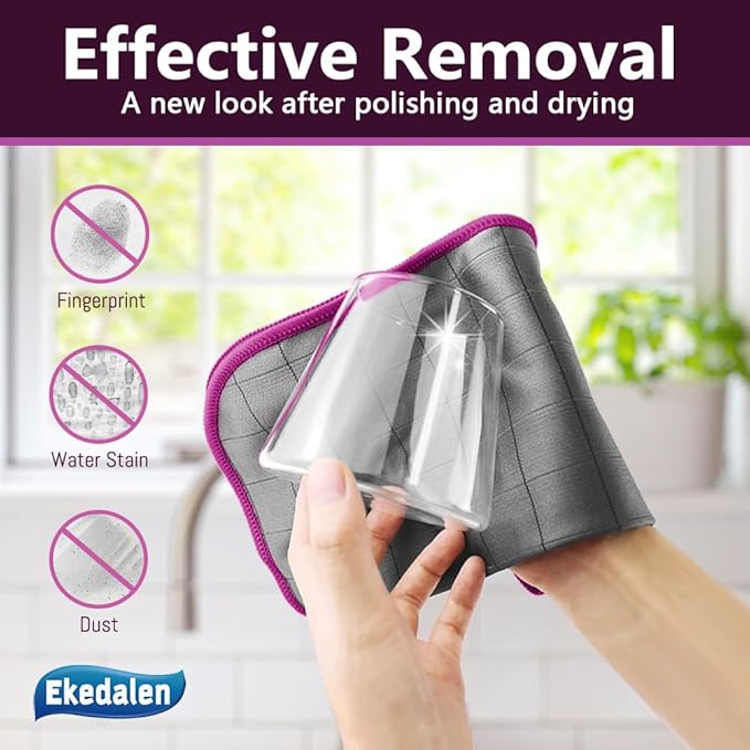 Microfiber Cleaning Cloth Lint Free Glass Cleaner Window Polishing Streak Free Miracle Easy Clean Rag Reusable for Mirror Kitchen Dish Auto Detailing, Pack of 6, 16"x12", Grey-Purple