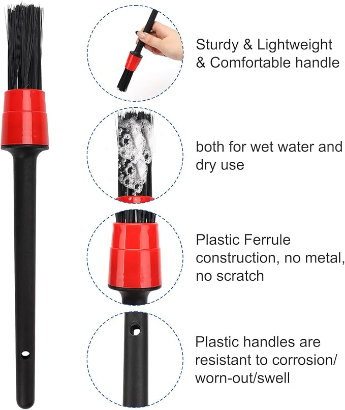 Auto Car Detailing Brush Set Car Interior Cleaning Kit Includes 3 Boar Hair Detail Brush,3 Wire Brush, 3 Air Vent Brush for Cleaning Car Interior Exterior, Dashboard Engines Leather Wheel