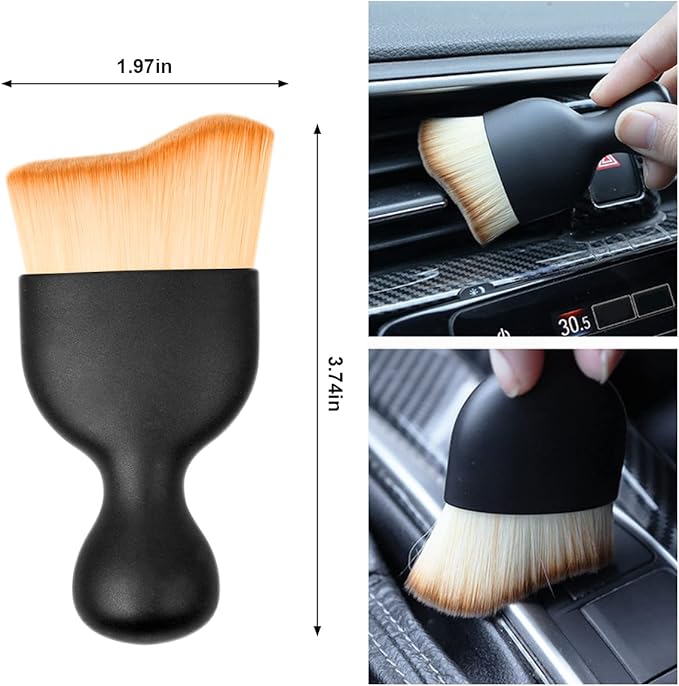 BELOMI Car Detailing Brush, Auto Interior Dusting Brush, Car Soft Bristle Cleaning Tool, Universal Car Interior Crevice Brush for Dashboard, Air Conditioner Vents, Leather, Computer (Brown)