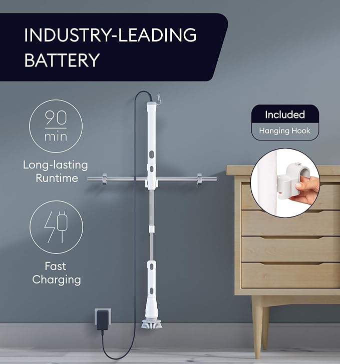 Electric Spin Scrubber, 360 Cordless Powerful Scrub Brush for Cleaning Bathroom, Tile, Floor, Tub & Shower with Adjustable Extension Handle and 3 Replaceable Rotating Brush Heads (Packaging May Vary)