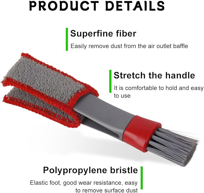 KVAEY 2 PCS Mini Duster for Car Air Vent, Double Ended Automotive Air Vent Microfiber Duster & Brush, Dust Collector Cleaner for Keyboard Window Leaves Shutter, Car Accessories (Red & Gray)