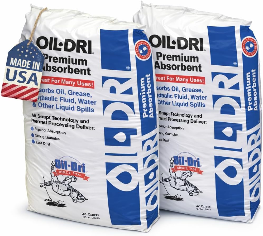 2 Pack Oil-Dri Premium Absorbent (36 lb Bags) - Multi-Purpose Montmorillonite Clay - Absorbs Oil, Grease, Hydraulic Fluid & Water Spills - Heavy Duty Shop Floor Dry - 72 lbs Total