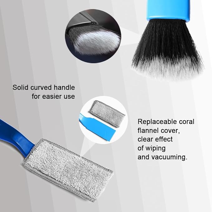 Double Head Brush for Car Clean, Cleaning Brush, Soft Car Detailing Brush, Universal Car Air Vent Cleaner Car Interior Accessories Fit for Cleaning Panels, Air Vent, Leather, Computer (Blue)