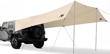 AYAMAYA Car Awning Camping Tarp Tailgate - 14 x 16 FT Extra Large Car Tent Tarp with 2 Poles Included, Multifunctional W