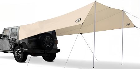 AYAMAYA Car Awning Camping Tarp Tailgate - 14 x 16 FT Extra Large Car Tent Tarp with 2 Poles Included, Multifunctional W