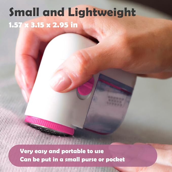 Fabric Shaver, Lint Remover for Clothes, Electric Lint Shaver with 3-Leaf Blades, Battery Operated, Remove Clothes Fuzz, Lint Balls, Pills, Pink and White