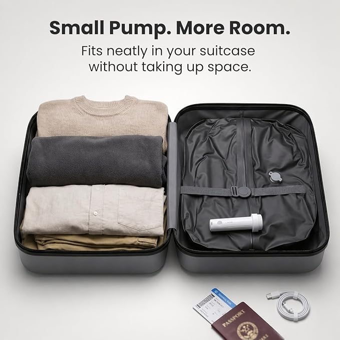 Cordless Electric Vacuum Pump for Vacuum Storage Bags, Mini USB-C Rechargeable Vacuum Bag Pump, Portable Travel Pump for Vacuum Seal Bags, Clothes, Bedding & Comforters (Bags Not Included)
