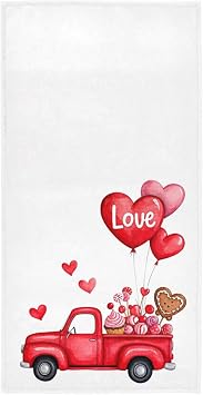 Romantic Truck Heart Balloon Hand Towels 16x30 in Love Car Sweet Travel Bathroom Towel Ultra Soft Highly Absorbent Small