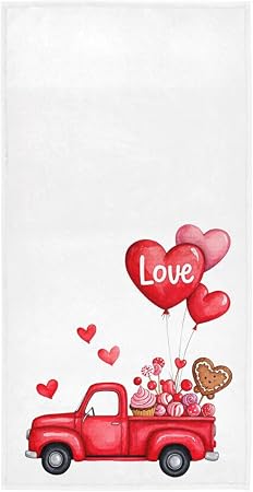 Romantic Truck Heart Balloon Hand Towels 16x30 in Love Car Sweet Travel Bathroom Towel Ultra Soft Highly Absorbent Small