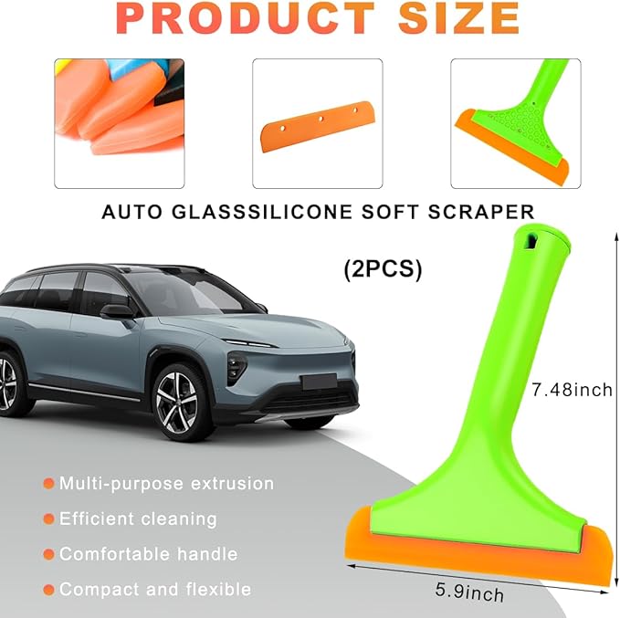 KVAEY 2PCS Small Silicone Window Squeegee, 5.9 Inch Car Windshield Water Blade Squeegee with Non-Slip Handle, All-Purpose Cleaning Squeegee for Car Windshield, Window, Mirror (Light Green)